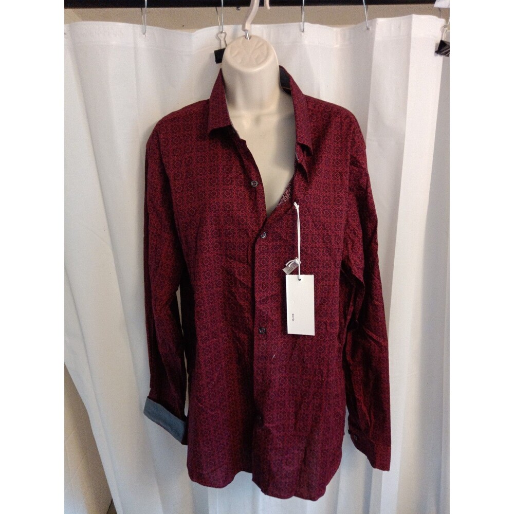 Consequence Shirt Adult Large Red Pattern Long Sleeve Button Up Mens 865